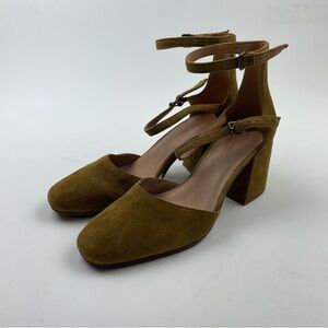 Madewell Olive Suede Ankle Strap Heels
